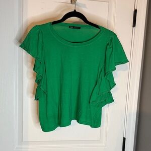Zara Bright Green Ruffle Sleeve Tee